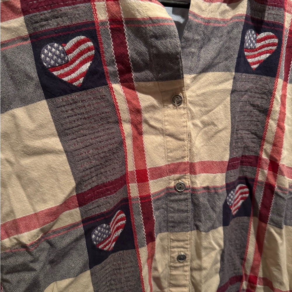 Older Basic Editions Usa Plaid Button Up - image 2